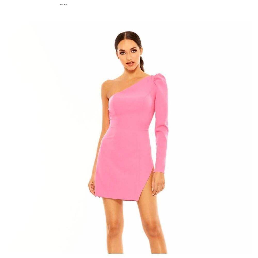 Mac Duggal 26422 Open Slit One Sleeve Dress Barbie Pink Size 6 Nwt